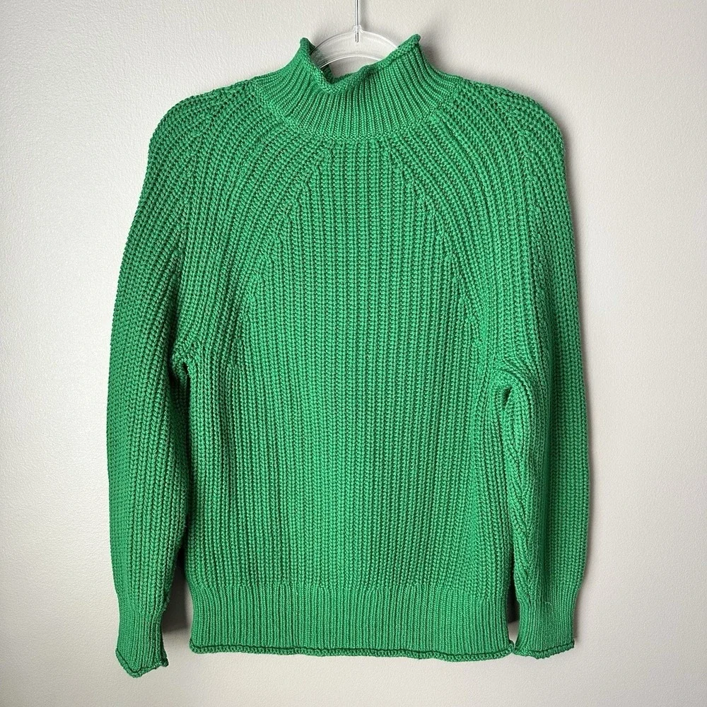 J. CREW Relaxed Rollneck Cotton Sweater Size XS Oversized Cotton JUNGLE GREEN